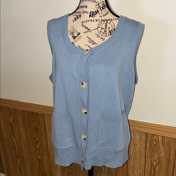 PrettyGarden Sweaters - Women's Blue Button-Up Cardigan Sweater Vest Sz XL